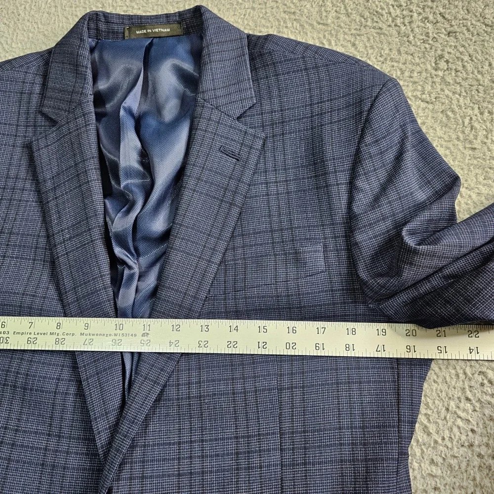 Awearness Kenneth Cole Sport Coat Mens 42R Blue Plaid Slim Fit Wool Blend Blazer